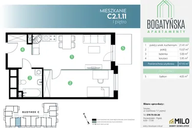 Rzut - Mieszkanie na sprzedaż 2 pokoje o powierzchni 47,43 m² - numer C2.1.11 w Bogatyńska Apartamenty etap 3
