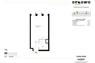 Rzut - Mieszkanie na sprzedaż 1 pokój o powierzchni 27,81 m² - numer K2.02 w Orłowo Square - Apartamenty inwestycyjne