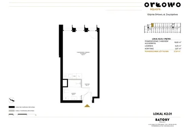 Rzut - Mieszkanie na sprzedaż 1 pokój o powierzchni 27,81 m² - numer K2.01 w Orłowo Square - Apartamenty inwestycyjne