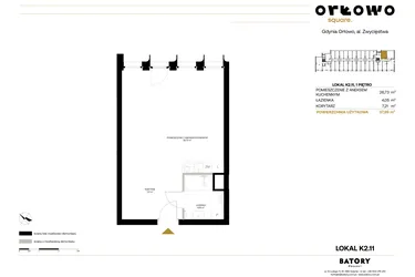 Rzut - Mieszkanie na sprzedaż 1 pokój o powierzchni 37,99 m² - numer K2.11 w Orłowo Square - Apartamenty inwestycyjne