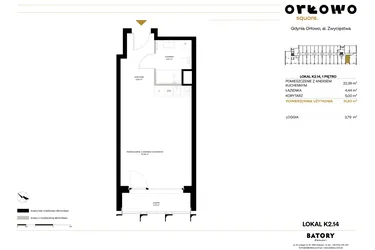 Rzut - Mieszkanie na sprzedaż 1 pokój o powierzchni 31,83 m² - numer K2.14 w Orłowo Square - Apartamenty inwestycyjne