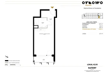 Rzut - Mieszkanie na sprzedaż 1 pokój o powierzchni 30,55 m² - numer K2.15 w Orłowo Square - Apartamenty inwestycyjne