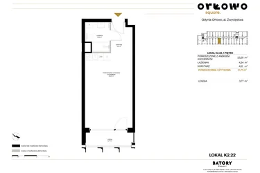 Rzut - Mieszkanie na sprzedaż 1 pokój o powierzchni 31,71 m² - numer K2.22 w Orłowo Square - Apartamenty inwestycyjne