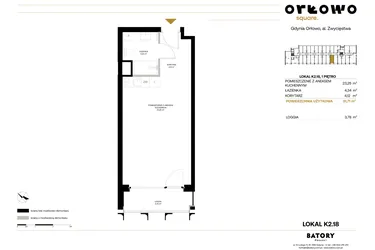 Rzut - Mieszkanie na sprzedaż 1 pokój o powierzchni 31,71 m² - numer K2.18 w Orłowo Square - Apartamenty inwestycyjne