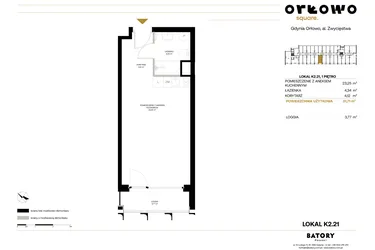 Rzut - Mieszkanie na sprzedaż 1 pokój o powierzchni 31,71 m² - numer K2.21 w Orłowo Square - Apartamenty inwestycyjne