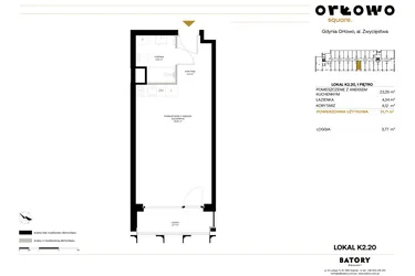 Rzut - Mieszkanie na sprzedaż 1 pokój o powierzchni 31,71 m² - numer K2.20 w Orłowo Square - Apartamenty inwestycyjne