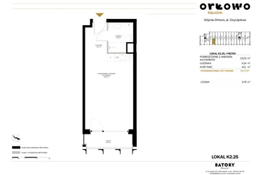 Rzut - Mieszkanie na sprzedaż 1 pokój o powierzchni 31,71 m² - numer K2.25 w Orłowo Square - Apartamenty inwestycyjne