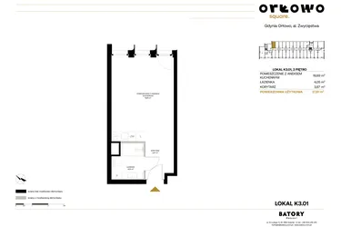 Rzut - Mieszkanie na sprzedaż 1 pokój o powierzchni 27,81 m² - numer K3.01 w Orłowo Square - Apartamenty inwestycyjne