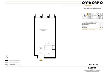 Rzut - Mieszkanie na sprzedaż 1 pokój o powierzchni 27,81 m² - numer K3.02 w Orłowo Square - Apartamenty inwestycyjne
