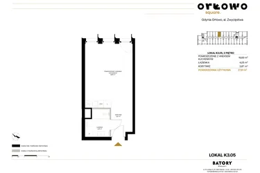 Rzut - Mieszkanie na sprzedaż 1 pokój o powierzchni 27,81 m² - numer K3.05 w Orłowo Square - Apartamenty inwestycyjne