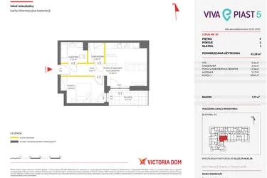 Rzut - Mieszkanie na sprzedaż 2 pokoje o powierzchni 42,19 m² - numer A.30 w Viva Piast 5