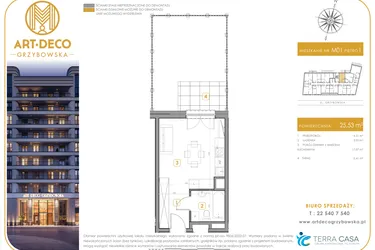 Rzut - Mieszkanie na sprzedaż 1 pokój o powierzchni 25,53 m² - numer LM-01 w Art Deco Grzybowska