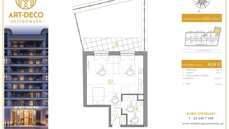 Rzut - Mieszkanie na sprzedaż 1 pokój o powierzchni 48,28 m² - numer LM-03 w Art Deco Grzybowska