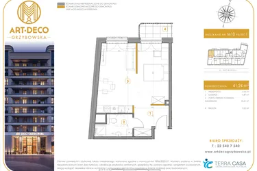 Rzut - Mieszkanie na sprzedaż 1 pokój o powierzchni 41,24 m² - numer LM-10 w Art Deco Grzybowska