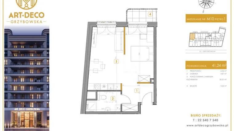 Rzut - Mieszkanie na sprzedaż 1 pokój o powierzchni 41,24 m² - numer LM-10 w Art Deco Grzybowska