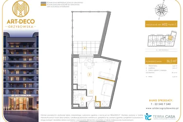 Rzut - Mieszkanie na sprzedaż 1 pokój o powierzchni 36,2 m² - numer LM-02 w Art Deco Grzybowska