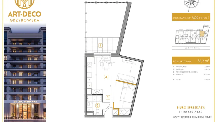 Rzut - Mieszkanie na sprzedaż 1 pokój o powierzchni 36,2 m² - numer LM-02 w Art Deco Grzybowska