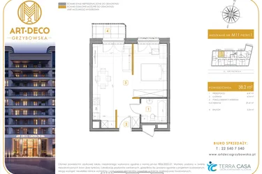 Rzut - Mieszkanie na sprzedaż 1 pokój o powierzchni 38,2 m² - numer LM-11 w Art Deco Grzybowska