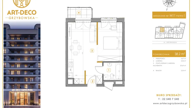Rzut - Mieszkanie na sprzedaż 1 pokój o powierzchni 38,2 m² - numer LM-11 w Art Deco Grzybowska