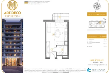 Rzut - Mieszkanie na sprzedaż 1 pokój o powierzchni 25,53 m² - numer LM-13 w Art Deco Grzybowska