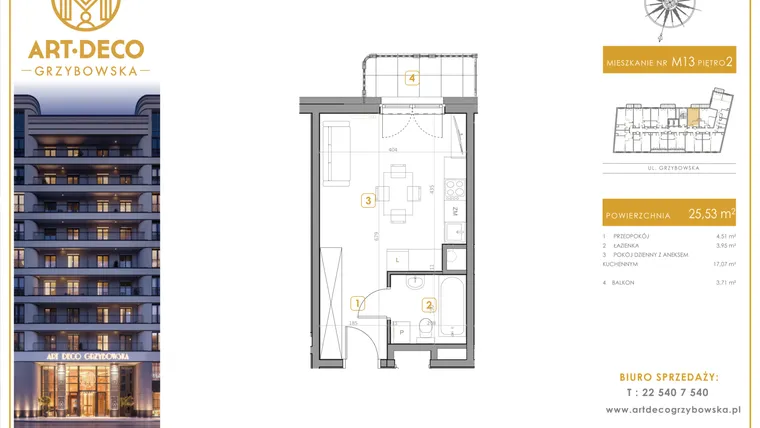 Rzut - Mieszkanie na sprzedaż 1 pokój o powierzchni 25,53 m² - numer LM-13 w Art Deco Grzybowska