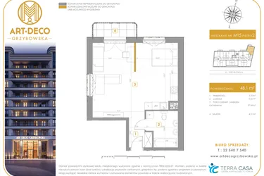Rzut - Mieszkanie na sprzedaż 1 pokój o powierzchni 48,1 m² - numer LM-15 w Art Deco Grzybowska