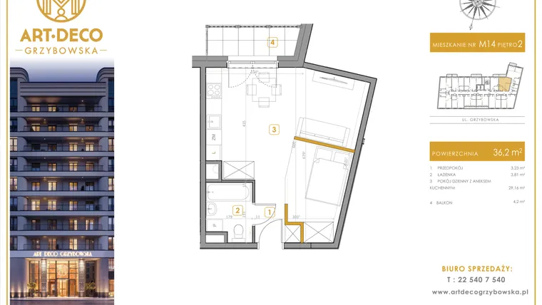 Rzut - Mieszkanie na sprzedaż 1 pokój o powierzchni 36,21 m² - numer LM-14 w Art Deco Grzybowska