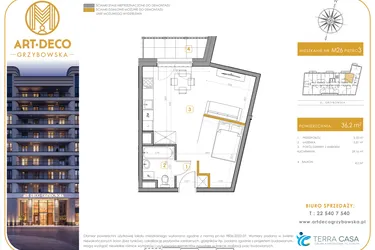 Rzut - Mieszkanie na sprzedaż 1 pokój o powierzchni 36,2 m² - numer LM-26 w Art Deco Grzybowska