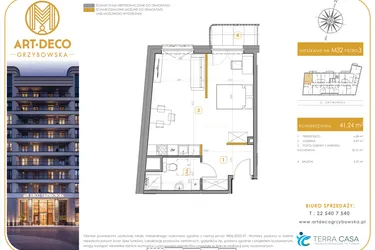 Rzut - Mieszkanie na sprzedaż 1 pokój o powierzchni 41,26 m² - numer LM-32 w Art Deco Grzybowska