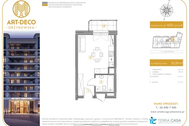 Rzut - Mieszkanie na sprzedaż 1 pokój o powierzchni 25,53 m² - numer LM-35 w Art Deco Grzybowska