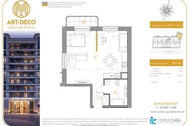 Rzut - Mieszkanie na sprzedaż 1 pokój o powierzchni 48,1 m² - numer LM-27 w Art Deco Grzybowska
