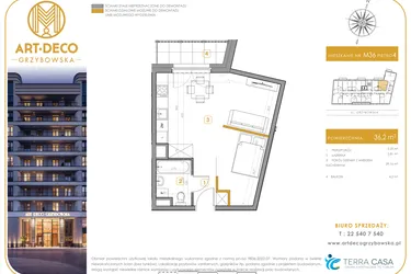 Rzut - Mieszkanie na sprzedaż 1 pokój o powierzchni 36,2 m² - numer LM-36 w Art Deco Grzybowska