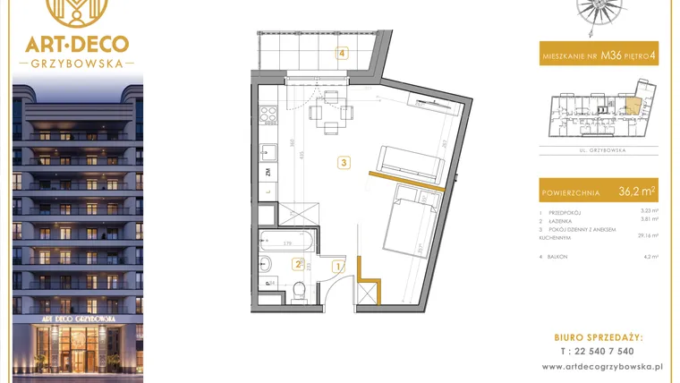 Rzut - Mieszkanie na sprzedaż 1 pokój o powierzchni 36,2 m² - numer LM-36 w Art Deco Grzybowska