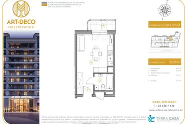 Rzut - Mieszkanie na sprzedaż 1 pokój o powierzchni 25,53 m² - numer LM-44 w Art Deco Grzybowska