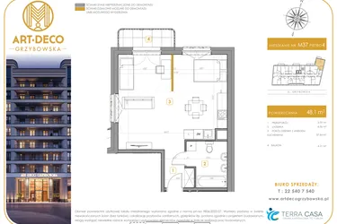 Rzut - Mieszkanie na sprzedaż 1 pokój o powierzchni 48,1 m² - numer LM-37 w Art Deco Grzybowska
