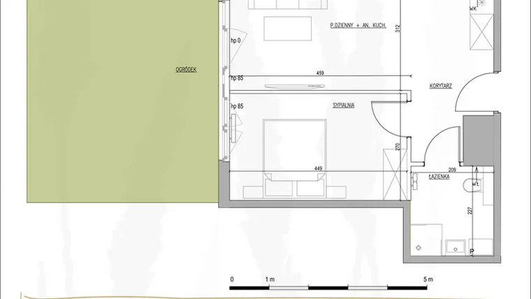 Rzut - Mieszkanie na sprzedaż 2 pokoje o powierzchni 40,17 m² - numer B2.M01 w Tres