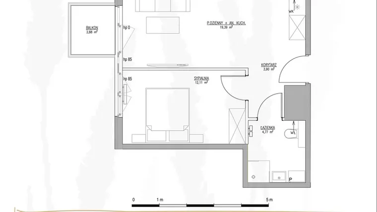 Rzut - Mieszkanie na sprzedaż 2 pokoje o powierzchni 40,17 m² - numer B2.M34 w Tres