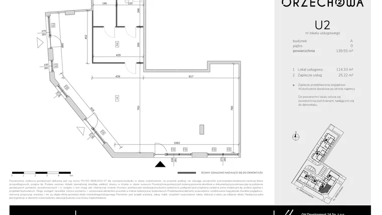 Rzut - Lokal użytkowy na sprzedaż 1 pokój o powierzchni 139,55 m² - numer U2 w Orzechowa 2