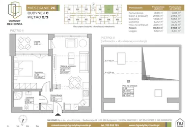 Rzut - Mieszkanie na sprzedaż 2 pokoje o powierzchni 78,83 m² - numer M26 w Ogrody Reymonta