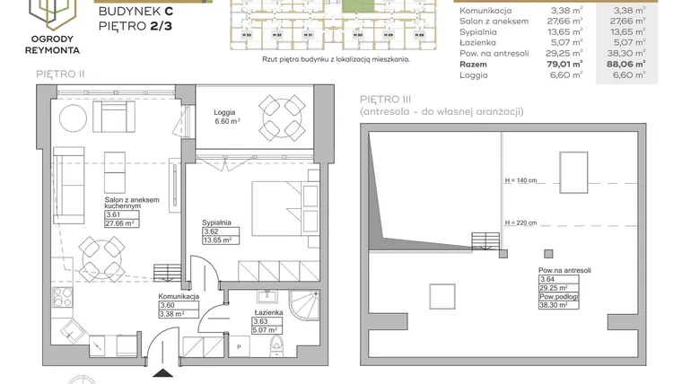Rzut - Mieszkanie na sprzedaż 2 pokoje o powierzchni 79,01 m² - numer M25 w Ogrody Reymonta