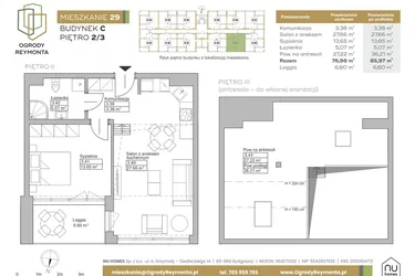 Rzut - Mieszkanie na sprzedaż 2 pokoje o powierzchni 76,98 m² - numer M29 w Ogrody Reymonta