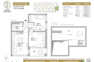 Rzut - Mieszkanie na sprzedaż 2 pokoje o powierzchni 68,34 m² - numer M28 w Ogrody Reymonta