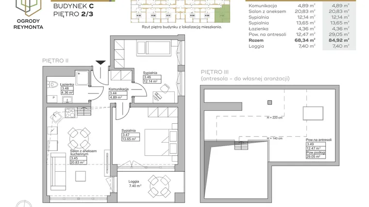 Rzut - Mieszkanie na sprzedaż 2 pokoje o powierzchni 68,34 m² - numer M28 w Ogrody Reymonta