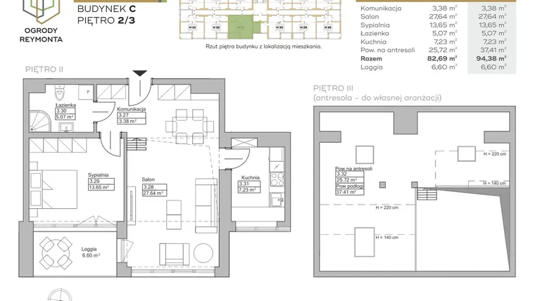Rzut - Mieszkanie na sprzedaż 2 pokoje o powierzchni 82,69 m² - numer M31 w Ogrody Reymonta