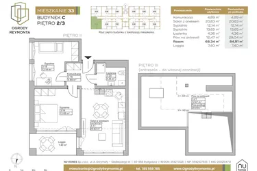 Rzut - Mieszkanie na sprzedaż 2 pokoje o powierzchni 68,34 m² - numer M33 w Ogrody Reymonta