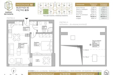 Rzut - Mieszkanie na sprzedaż 2 pokoje o powierzchni 79,06 m² - numer M32 w Ogrody Reymonta