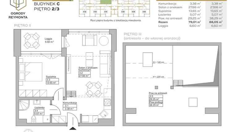 Rzut - Mieszkanie na sprzedaż 2 pokoje o powierzchni 79,01 m² - numer M36 w Ogrody Reymonta