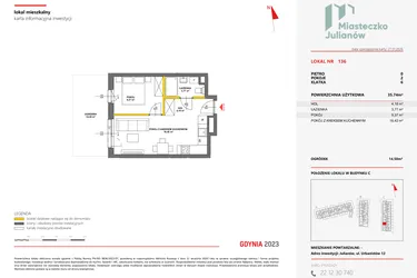 Rzut - Mieszkanie na sprzedaż 2 pokoje o powierzchni 35,71 m² - numer 136 w Miasteczko Julianów