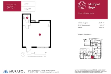 Rzut - Lokal użytkowy na sprzedaż 1 pokój o powierzchni 50,7 m² - numer 1.B.0.LU.01 w Murapol Ergo