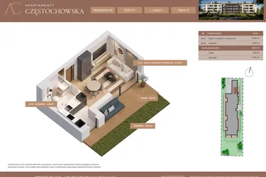 Rzut - Mieszkanie na sprzedaż 1 pokój o powierzchni 26,01 m² - numer 1 w Apartamenty Częstochowska